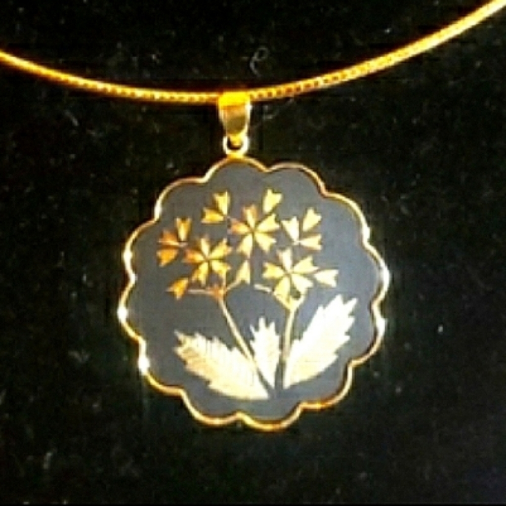 Amita Damascene Gold Plated Pendant and Necklace - Picture 2 of 5